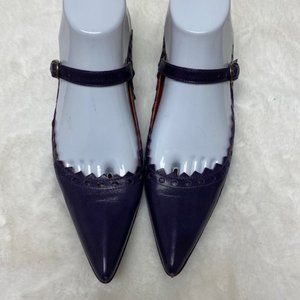 L'Autre Chose Made In Italy Leather Triangle Scalloped Single Strap Heels, sz‎ 7